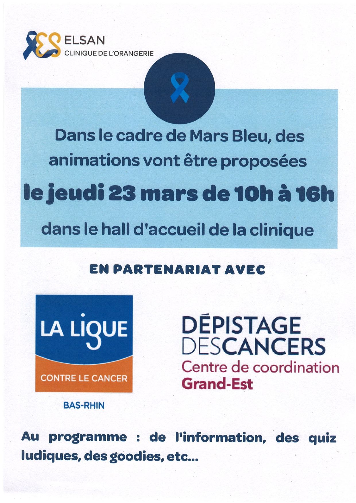 affiche animation mars bleu clinique de l orangerie elsan