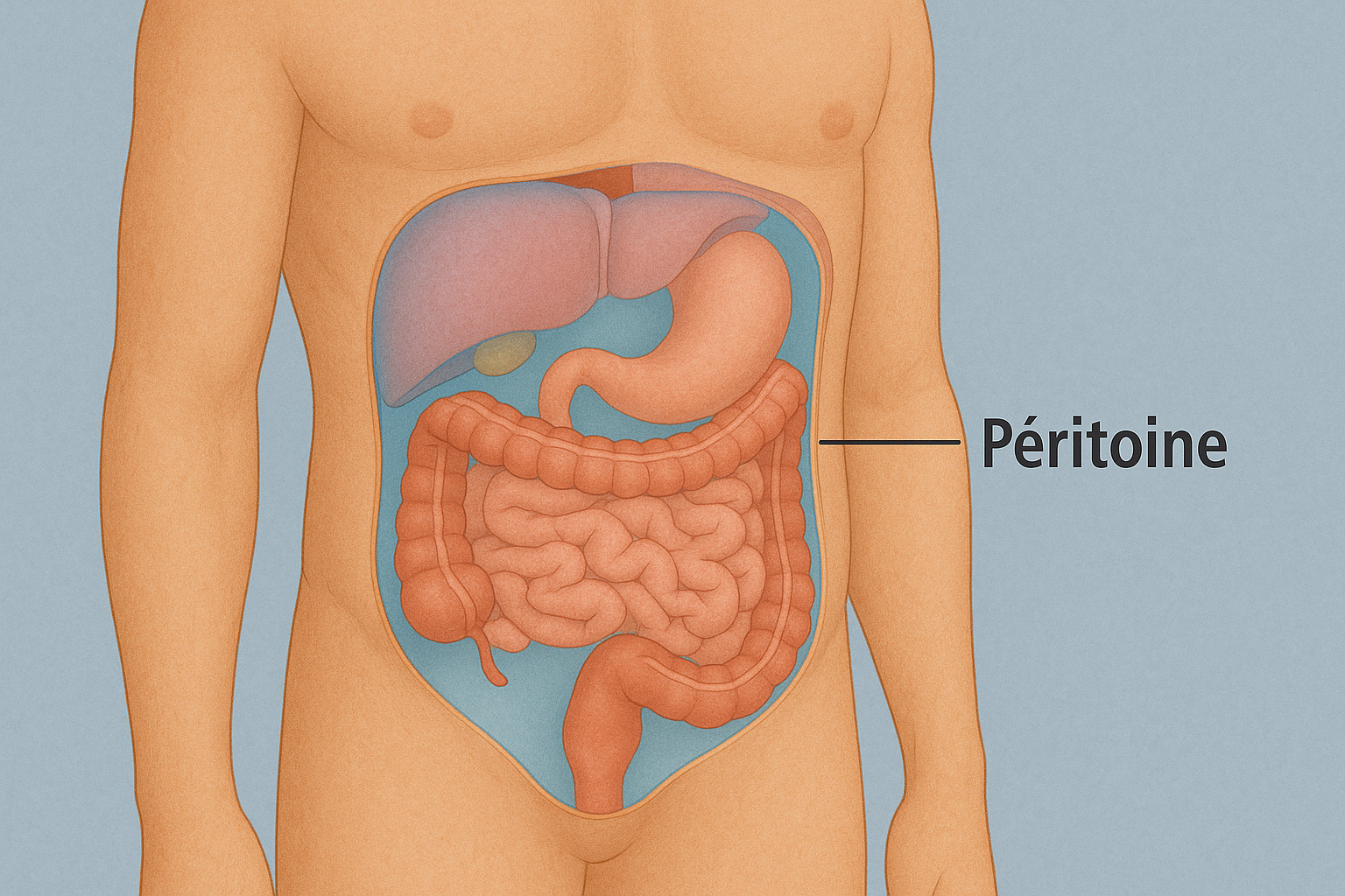 illustration du corps humain avec un axe sur le péritoine