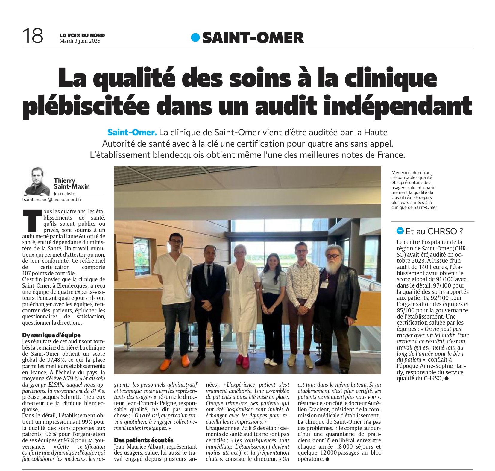 La voix du nord certification clinique de saint omer