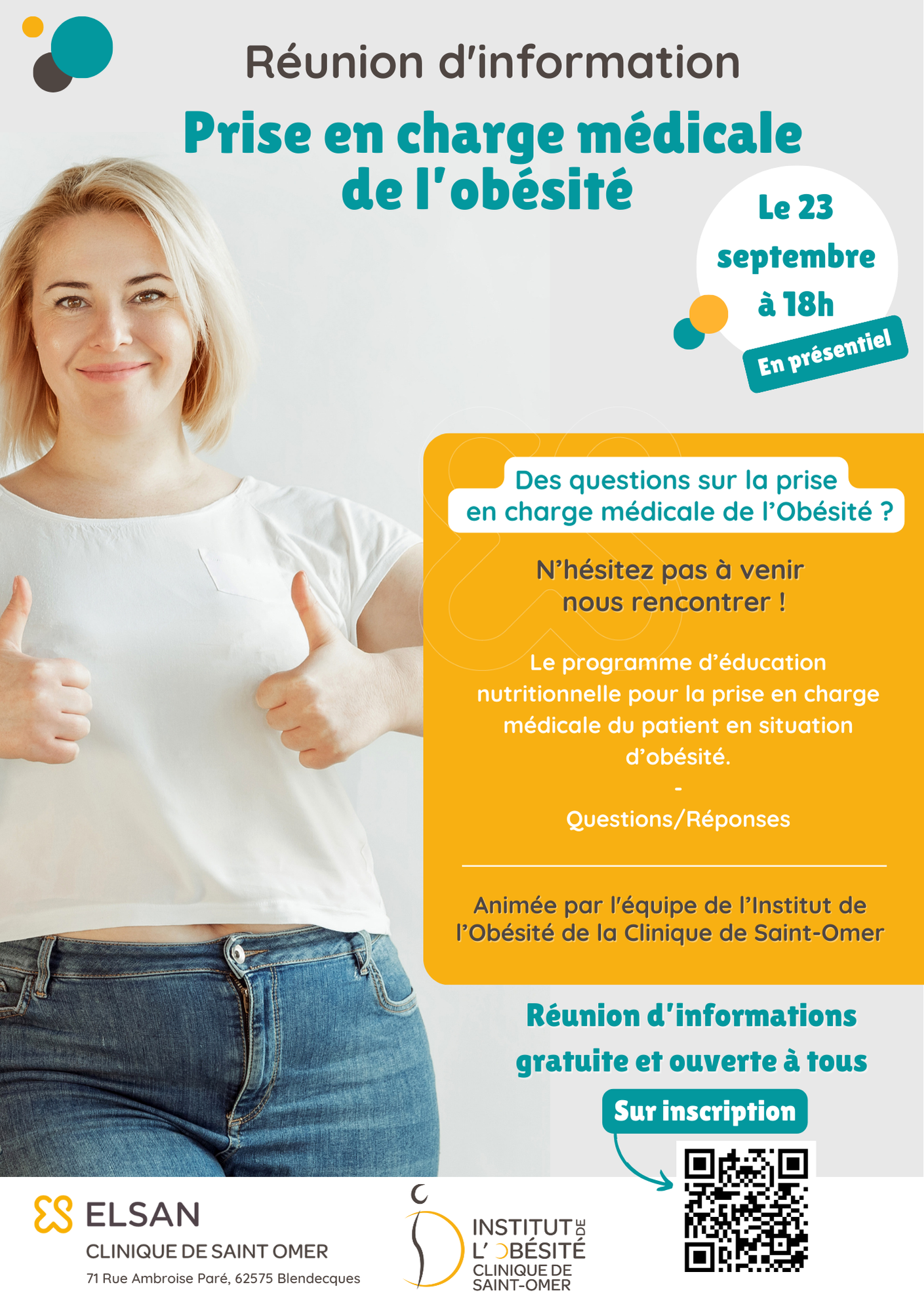 𝐑𝐞́𝐮𝐧𝐢𝐨𝐧 𝐝’𝐢𝐧𝐟𝐨𝐫𝐦𝐚𝐭𝐢𝐨𝐧 𝐬𝐮𝐫 𝐥𝐚 𝐏𝐫𝐢𝐬𝐞 𝐞𝐧 𝐜𝐡𝐚𝐫𝐠𝐞 𝐦𝐞́𝐝𝐢𝐜𝐚𝐥𝐞 𝐝𝐞 𝐥’𝐨𝐛𝐞́𝐬𝐢𝐭𝐞́