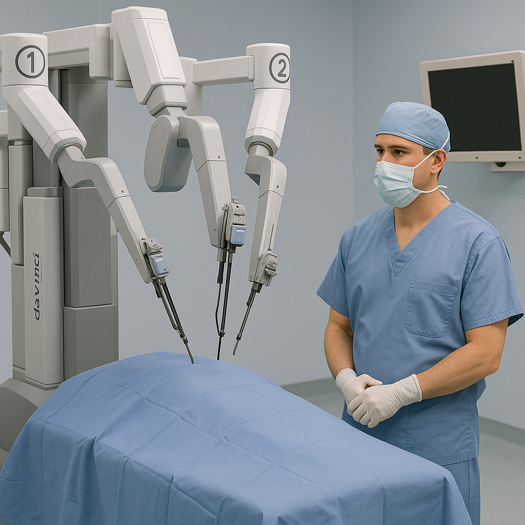 Robot Da Vinci en sale d'opération avec un chirurgien à la clinique d'Agen