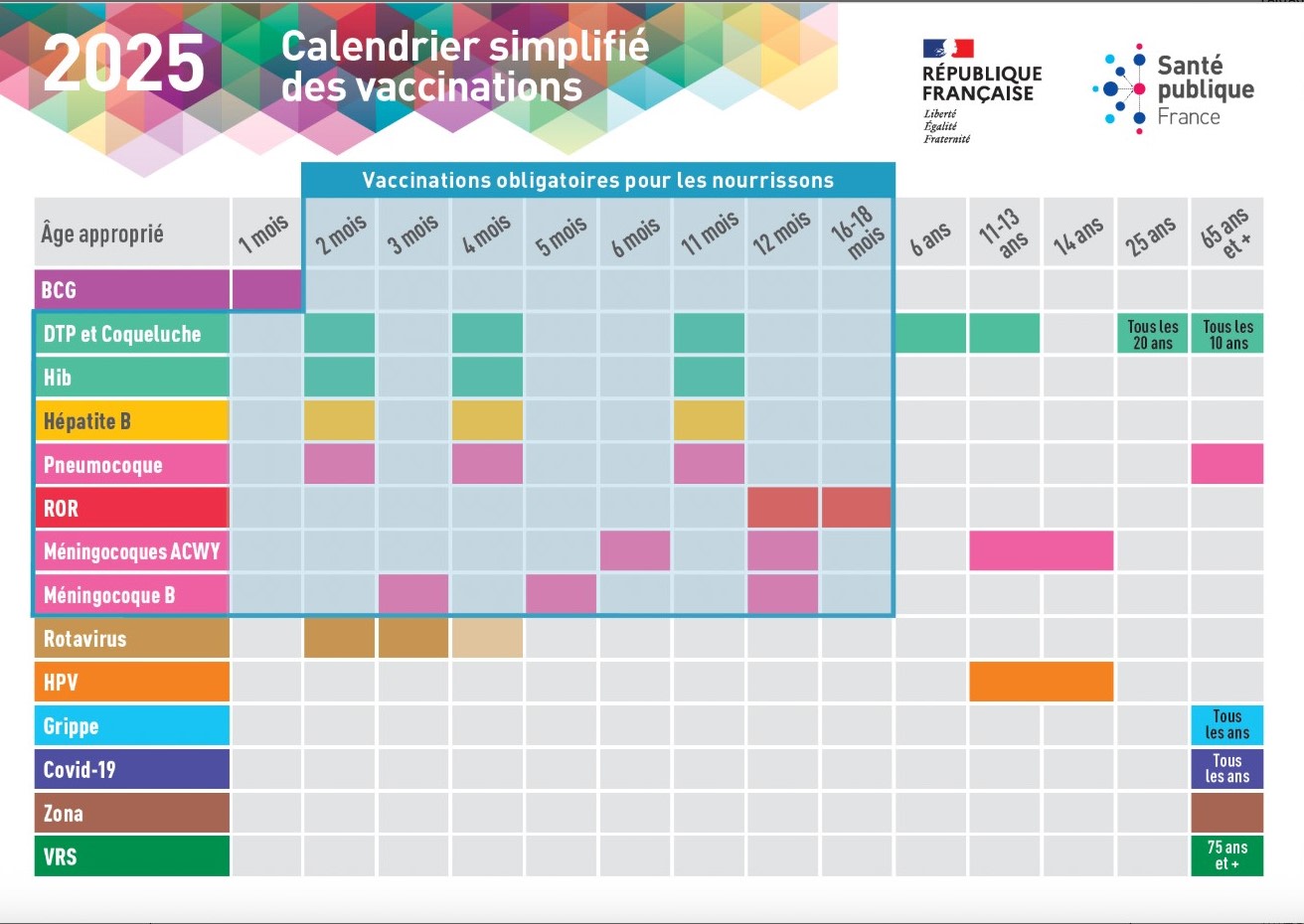 Calendrier vaccinal. Image du calendrier des vaccinations du ministère de la Santé.
