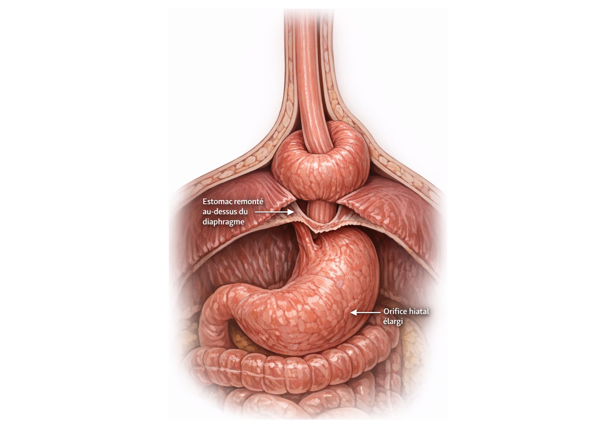 photo d’une hernie hiatale montrant l’œsophage traversant le diaphragme