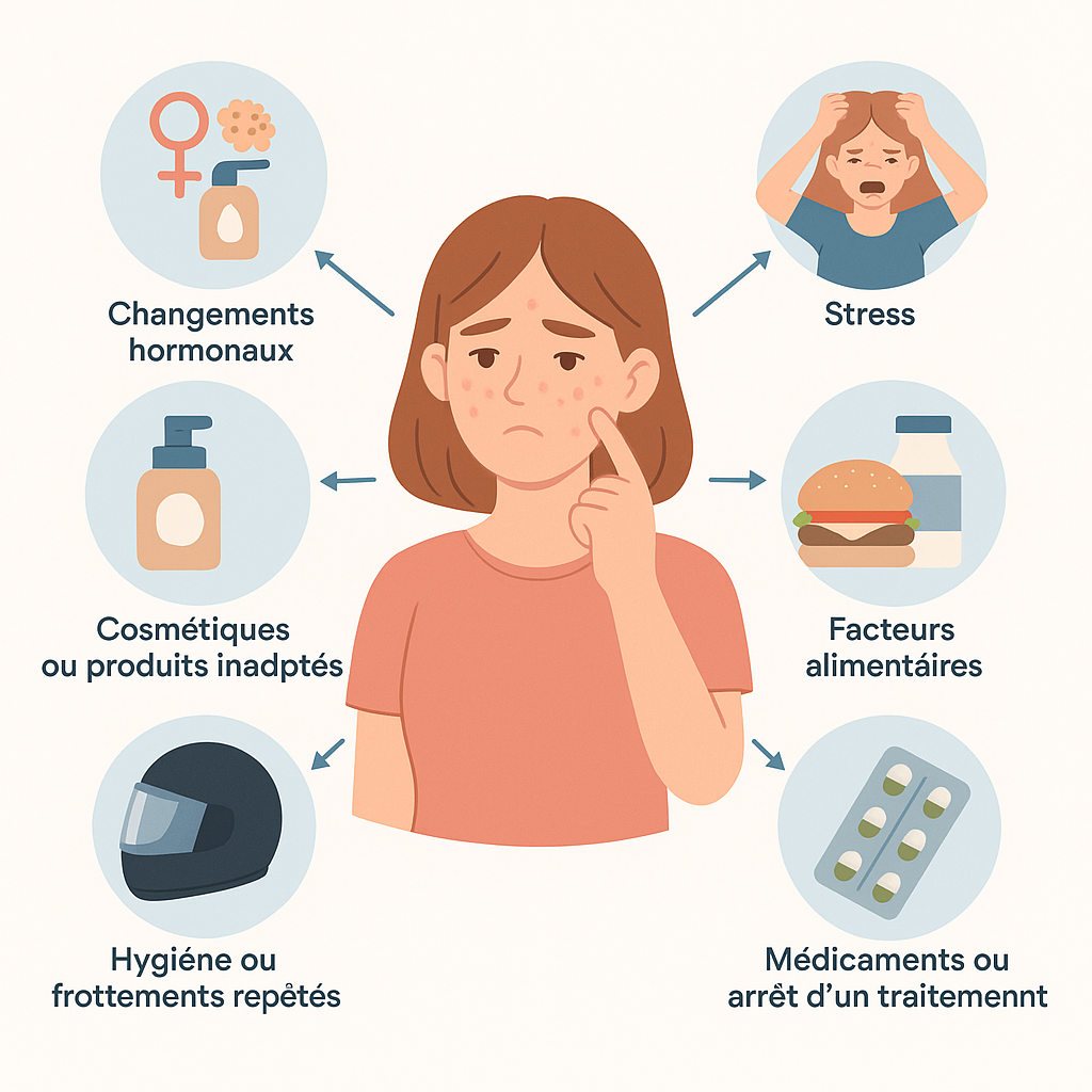 illustration facteurs qui favorisent laparission de l'acné