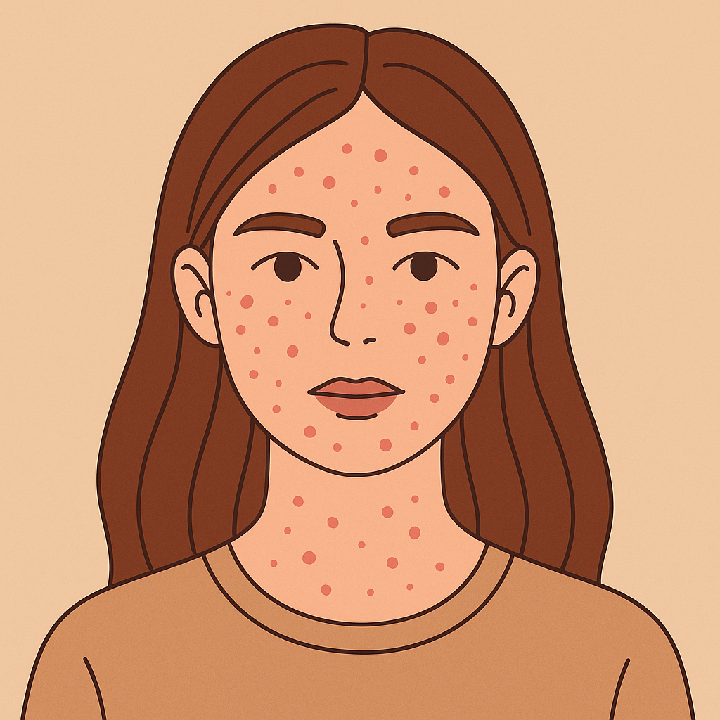 illustration jeune fille avec acné légère sur le visage 