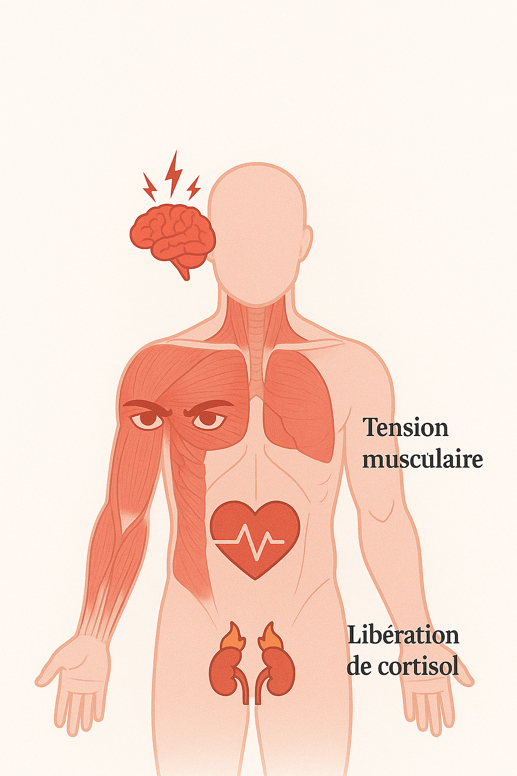 illustration du coprs humain mettant en avant comment le stress se passe dans le corps et les liaison qu'il peut avoir 