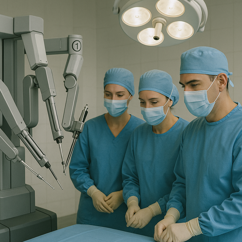 Personnels médical avec le Robot Da Vinci au bloque opératoire