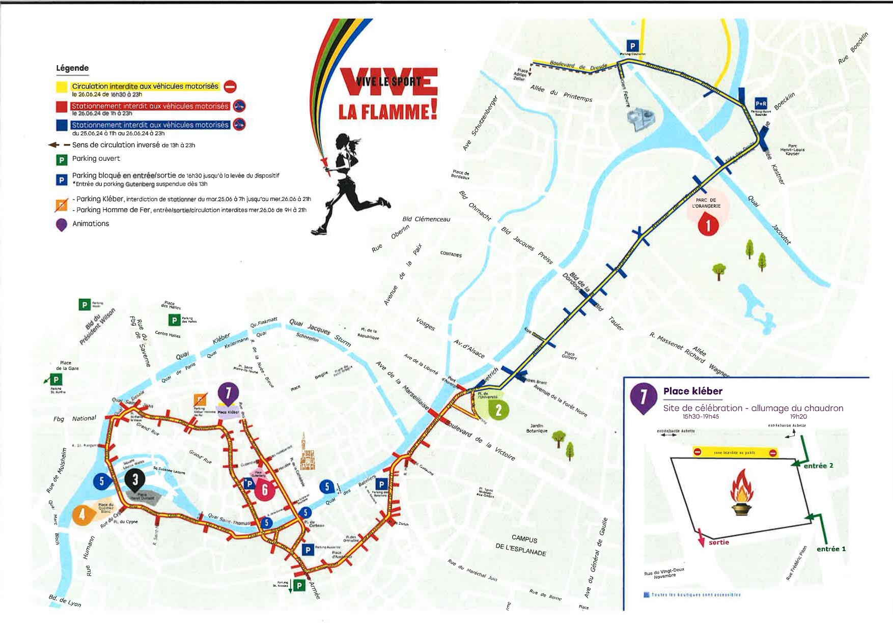 carte stationnement et circulation passage flamme olympique strasbourg
