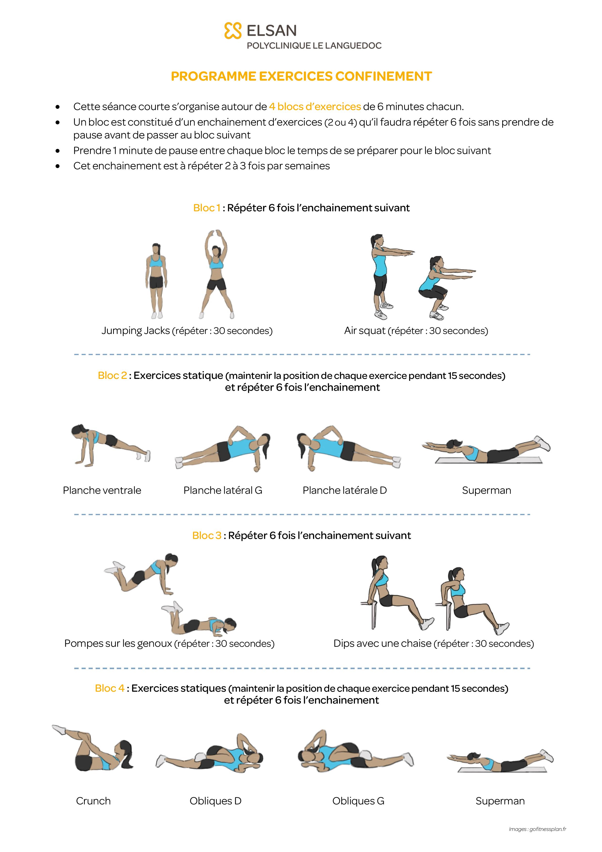 Programme exercices confinement