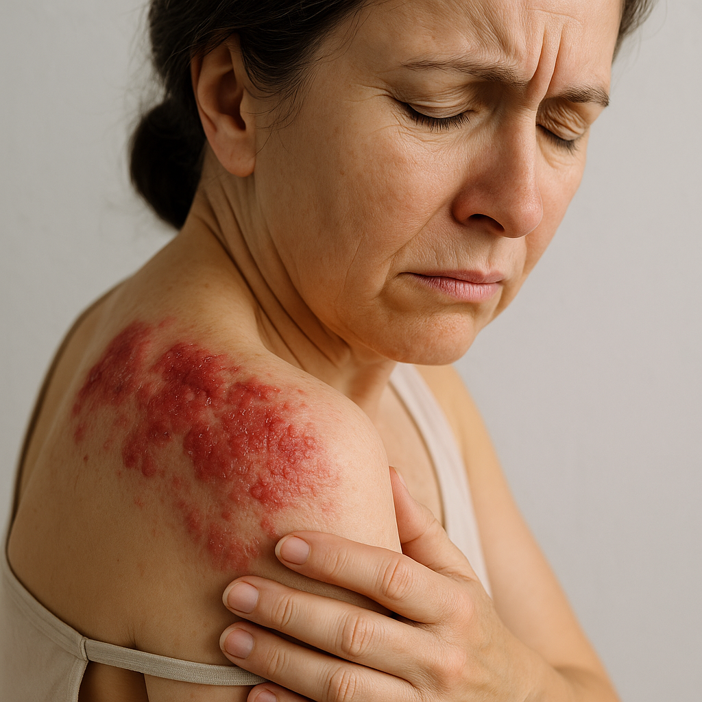 illustration femme souffrant de Zona sur épaule droite