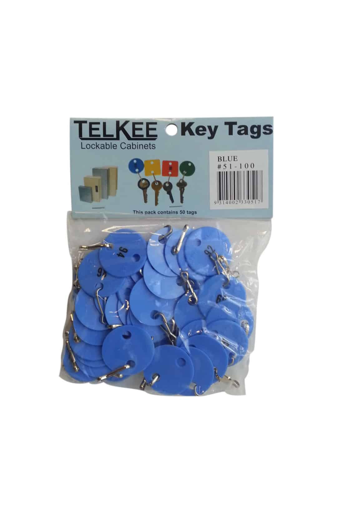 t355 b051 telkee numbered key tags 51 100 blue round