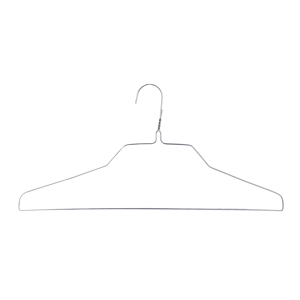 Galvanized 18 inch wire shirt hanger with measured shoulder width