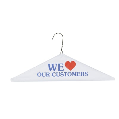 Caped wire hanger with printed paper cover for branded retail presentation