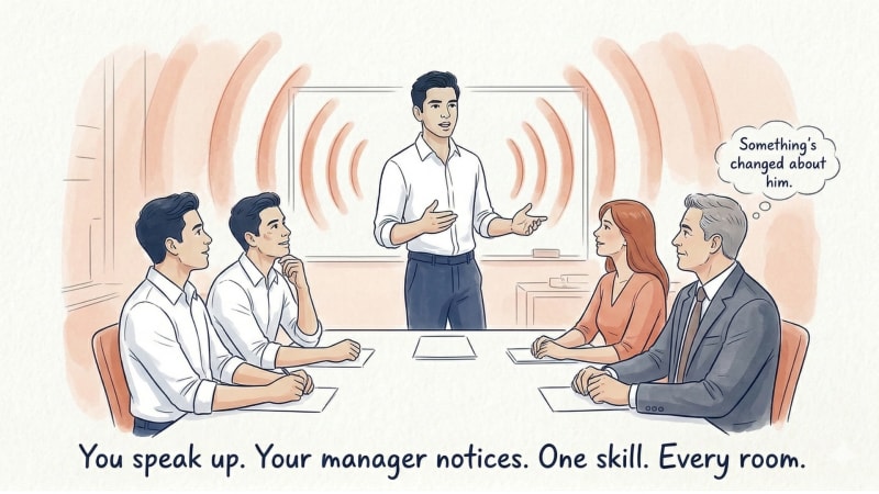 Man presenting confidently at work