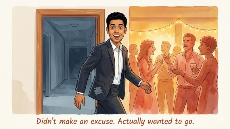 Person entering social event confidently