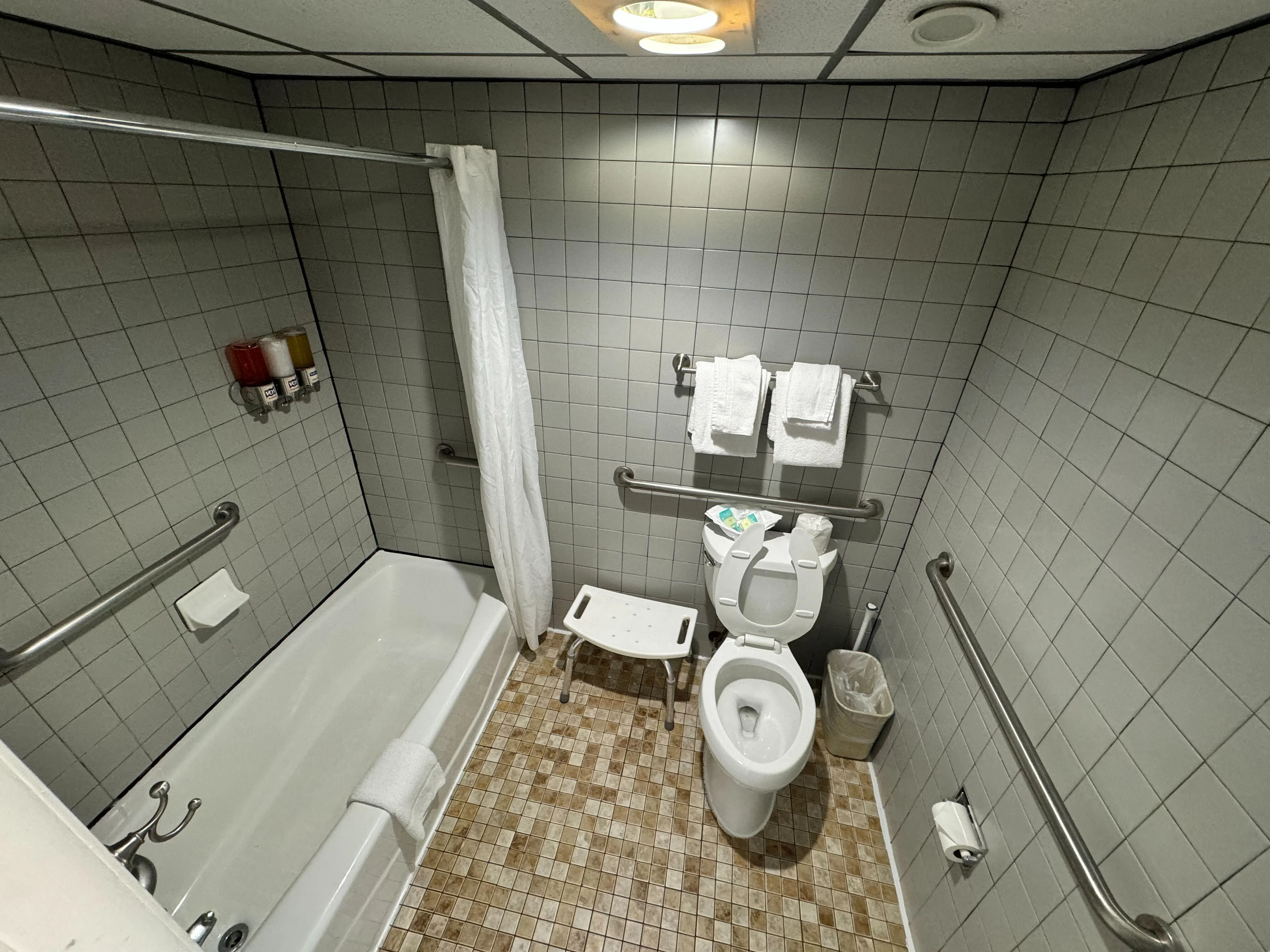 Accessible bathroom with bathtub and grab bars