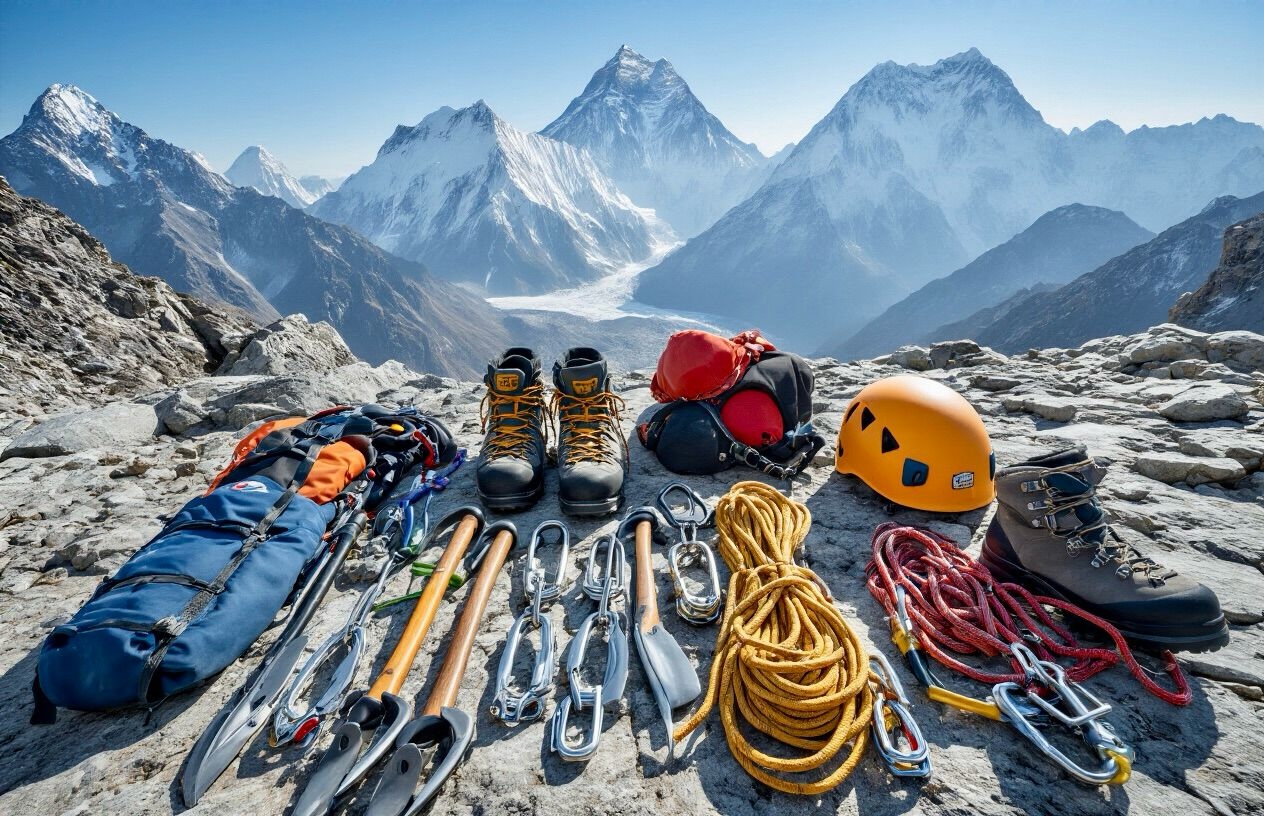 Mountaineering boots, crampons and ice axes for rent in Thamel, Kathmandu