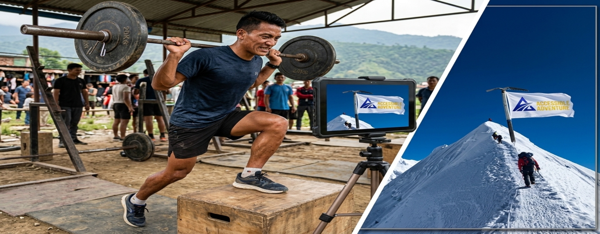 Athlete performing weighted step-ups to build leg strength for mountain trekking