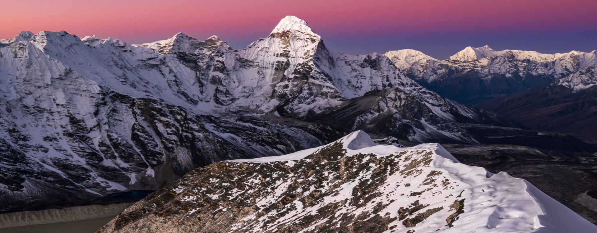 island-peak-lhotse-ama-dablam-view Island Peak seen from Chhukung, framed by the south face of Lhotse and Ama Dablam