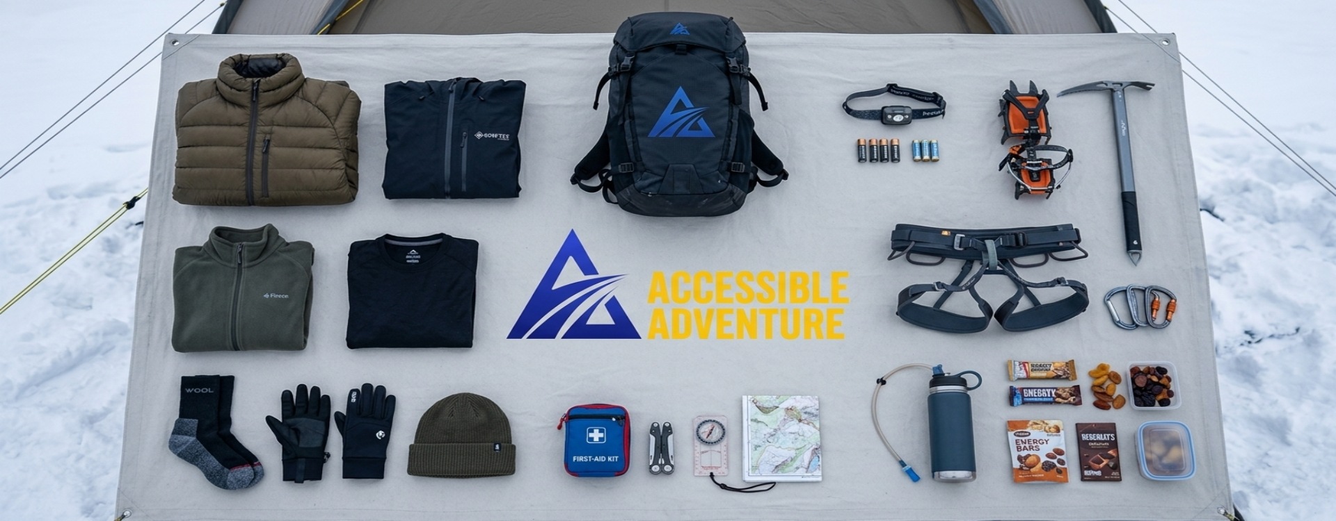 trekking-peak-climbing-gear-checklist Full trekking peak climbing gear kit: crampons, ice axe, harness, helmet, and jumar