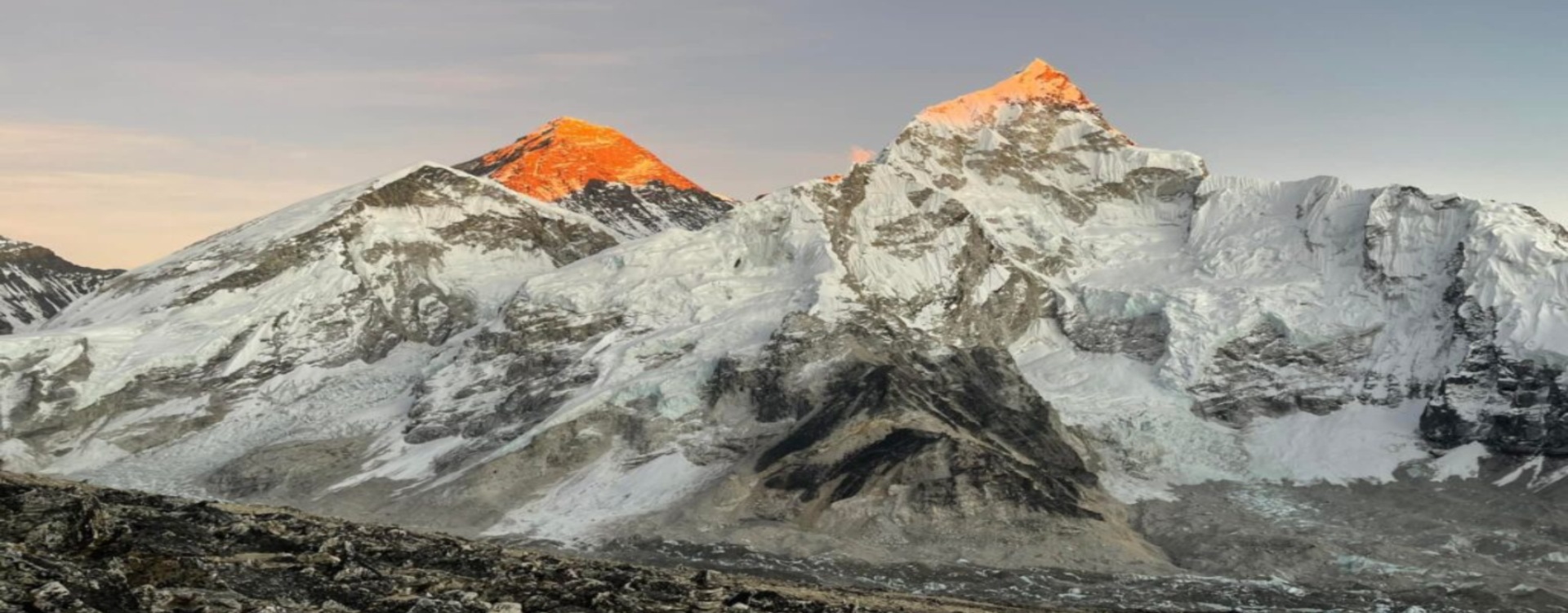 Sunrise view of Everest's summit pyramid from Kala Patthar at 5,644 metres