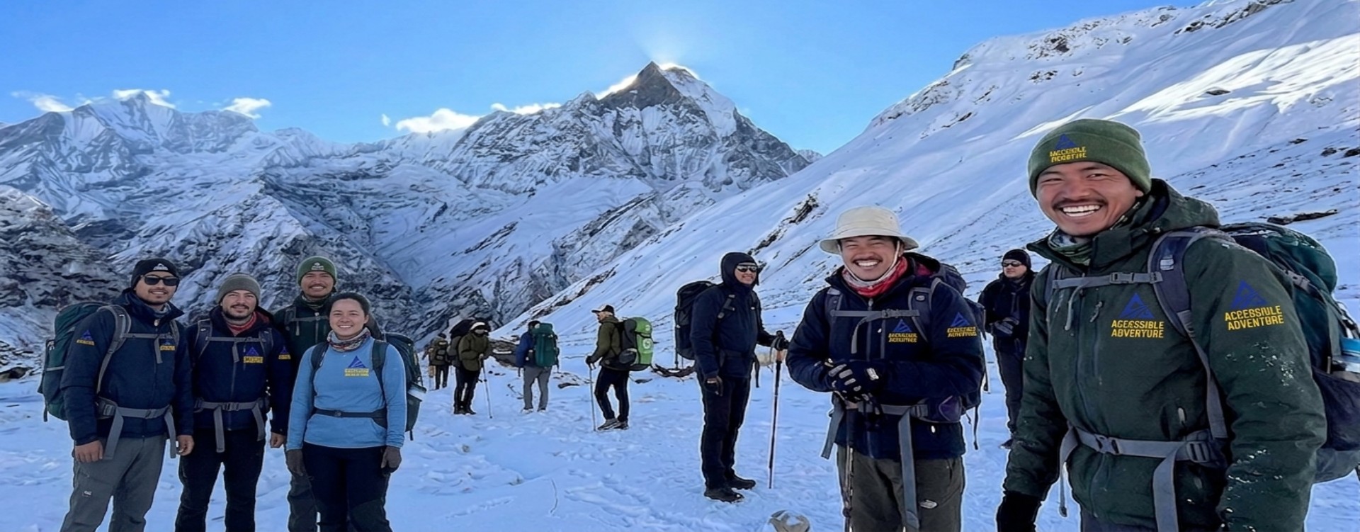 Snow-dusted trail near Annapurna Base Camp during the winter trekking season