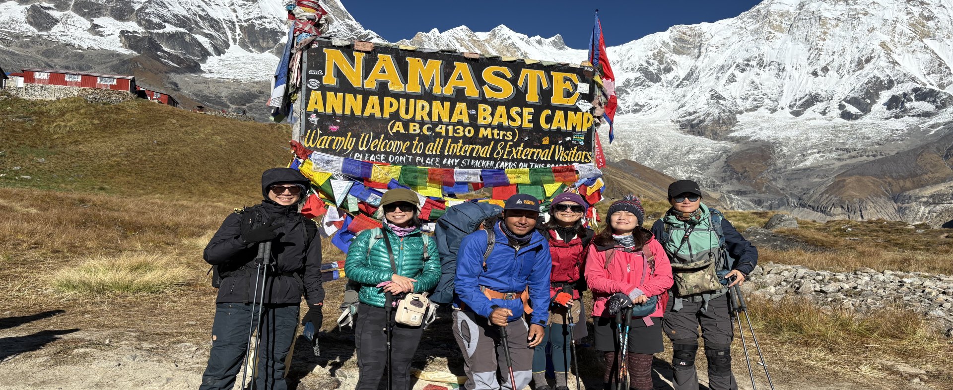 Trekkers reaching Annapurna Base Camp at 4,130 metres