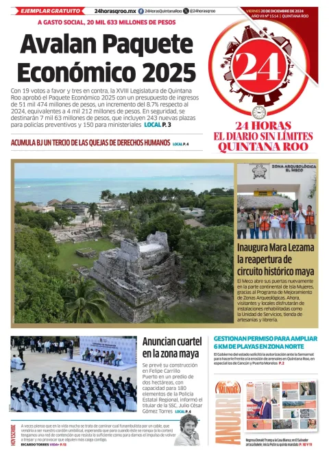 Portada de 24 Horas Quintana Roo