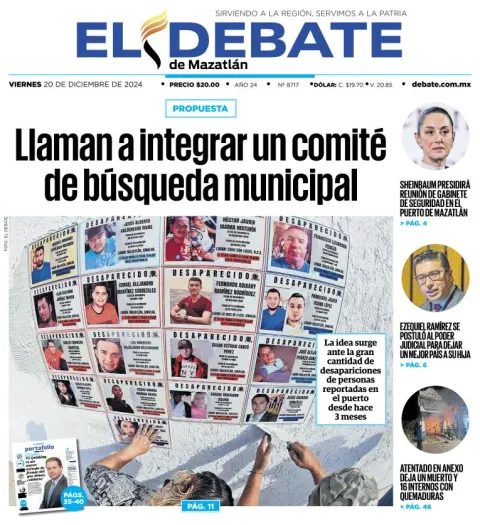 Portada de El Debate de Mazatlán