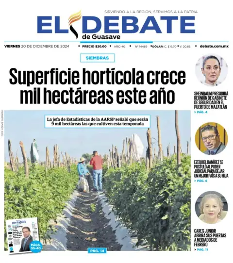 Portada de El Debate de Guasave del viernes, 20 de diciembre de 2024