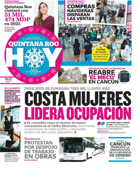 Portada de Quintana Roo Hoy del viernes, 20 de diciembre de 2024