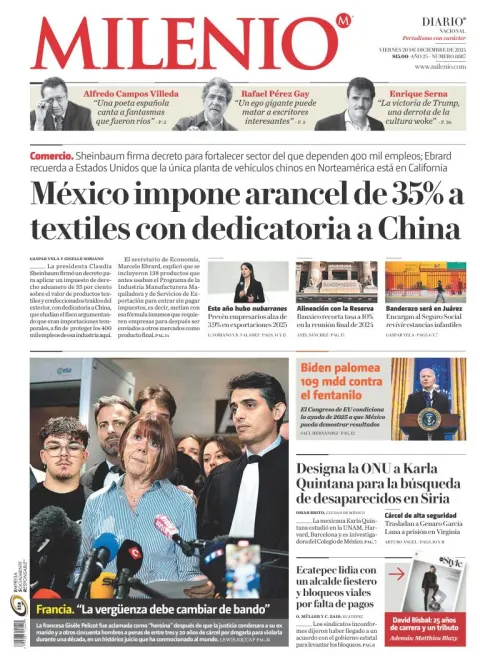 Portada de Milenio del viernes, 20 de diciembre de 2024