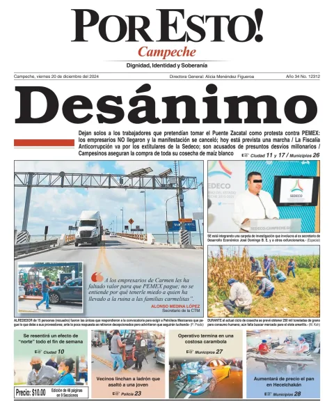 Portada de Por Esto (campeche) del viernes, 20 de diciembre de 2024