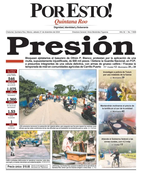 Portada de Por Esto (quintana Roo Chetumal) del sábado, 21 de diciembre de 2024