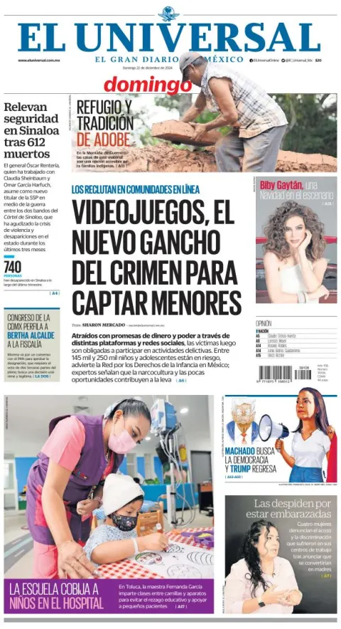 Portada de El Universal del domingo, 22 de diciembre de 2024