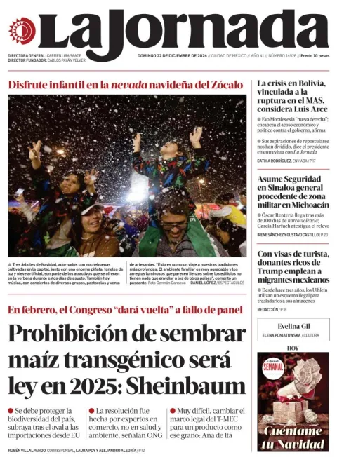 Portada de La Jornada del domingo, 22 de diciembre de 2024
