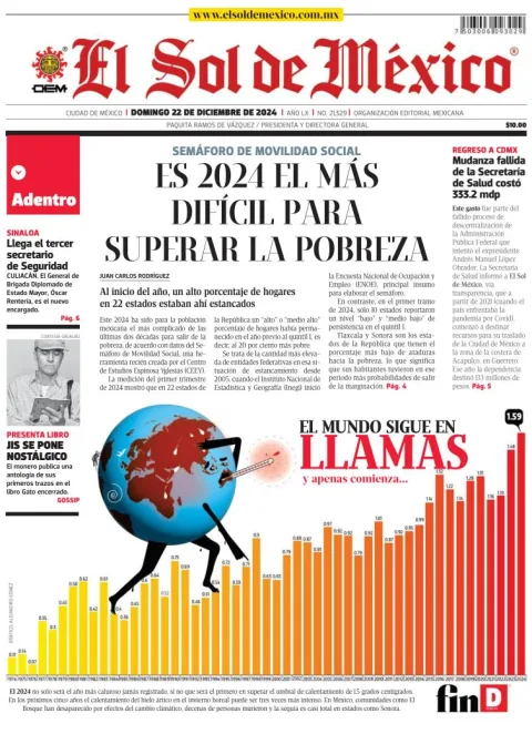 Portada de El Sol de México del domingo, 22 de diciembre de 2024