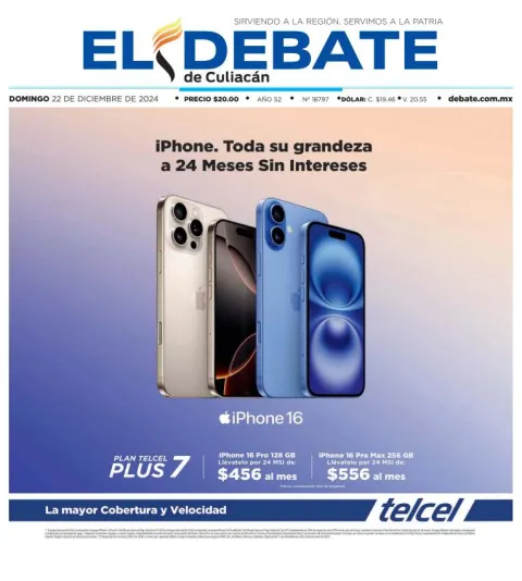 Portada de El Debate de Culiacán del domingo, 22 de diciembre de 2024