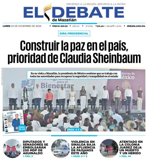 Portada de El Debate de Mazatlán