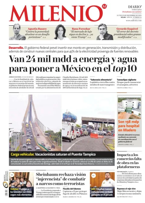 Portada de Milenio Tamaulipas