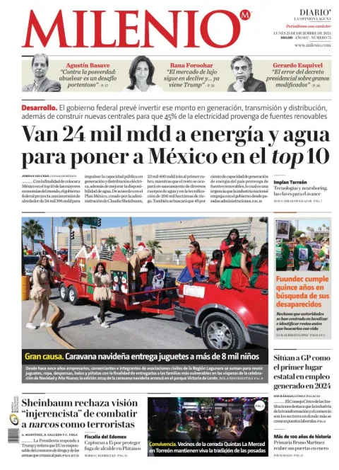 Portada de Milenio Laguna del lunes, 23 de diciembre de 2024