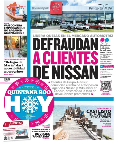 Portada de Quintana Roo Hoy del lunes, 23 de diciembre de 2024