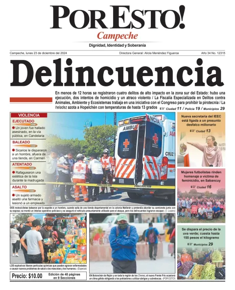 Portada de Por Esto (campeche) del lunes, 23 de diciembre de 2024