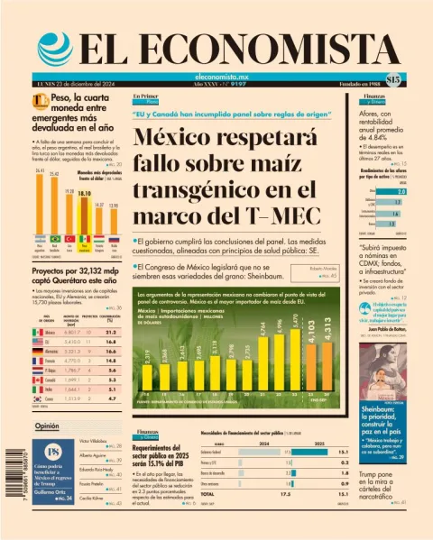 Portada de El Economista del lunes, 23 de diciembre de 2024
