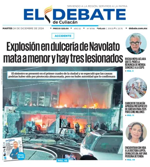 Portada de El Debate de Culiacán