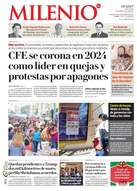 Portada de Milenio Tamaulipas del martes, 24 de diciembre de 2024