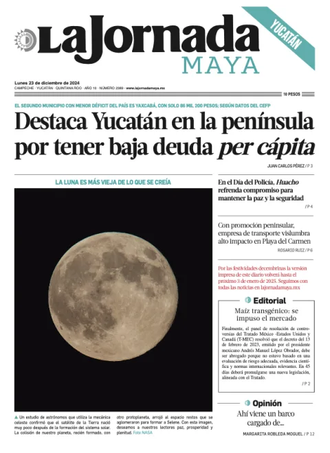 Portada de La Jornada Maya Yucatán del lunes, 23 de diciembre de 2024