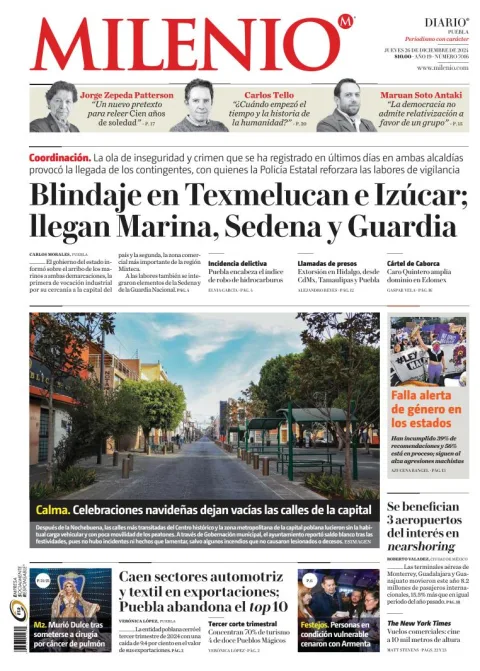 Portada de Milenio Puebla