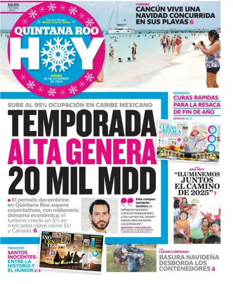 Portada de Quintana Roo Hoy del jueves, 26 de diciembre de 2024