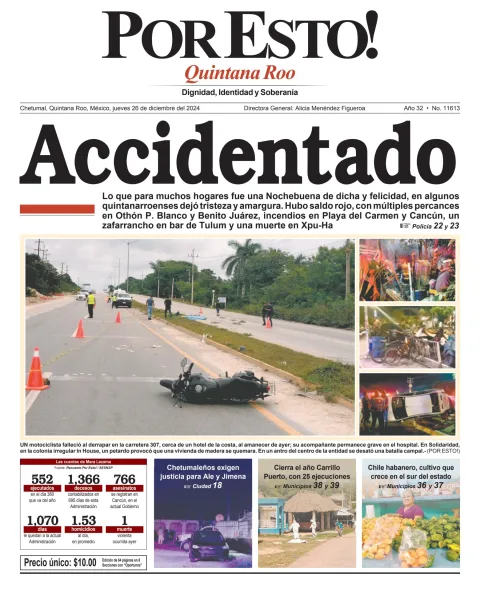 Portada de Por Esto (quintana Roo Chetumal) del jueves, 26 de diciembre de 2024